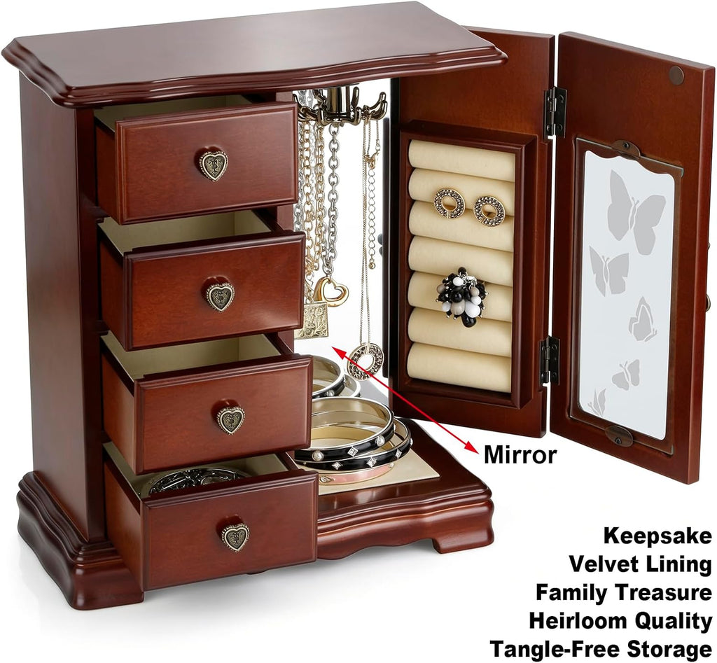 Solid Wood Jewelry Box for Women Brown
