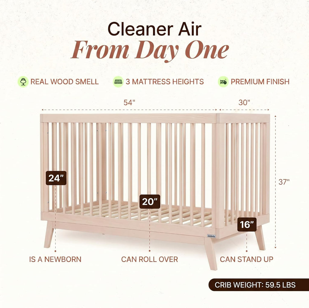 Baby Soho 3-in-1 Convertible Wood Crib Bed, Made in Italy, Washed | Crib to Toddler Bed, GREENGUARD Gold Certified