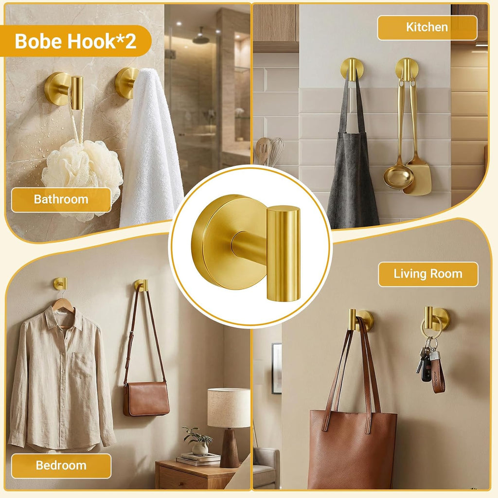 5 Piece Brushed Gold Bathroom Hardware Set, 24 Inch Bathroom Hardware Set Towel Racks , SUS304 Stainless Steel Wall