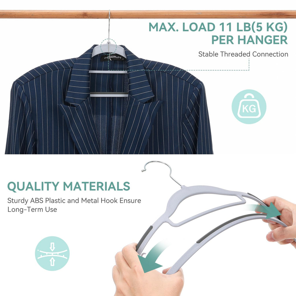 Heavy Duty Plastic Hangers 50 Pack, Non Slip Clothes Hangers with Rubber Pads and 360° Hook - Thin 0.2 Inch, Space