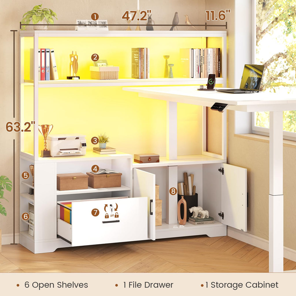 57" L Shaped Standing Desk, Sit Stand Office Desk with Storage Hutch