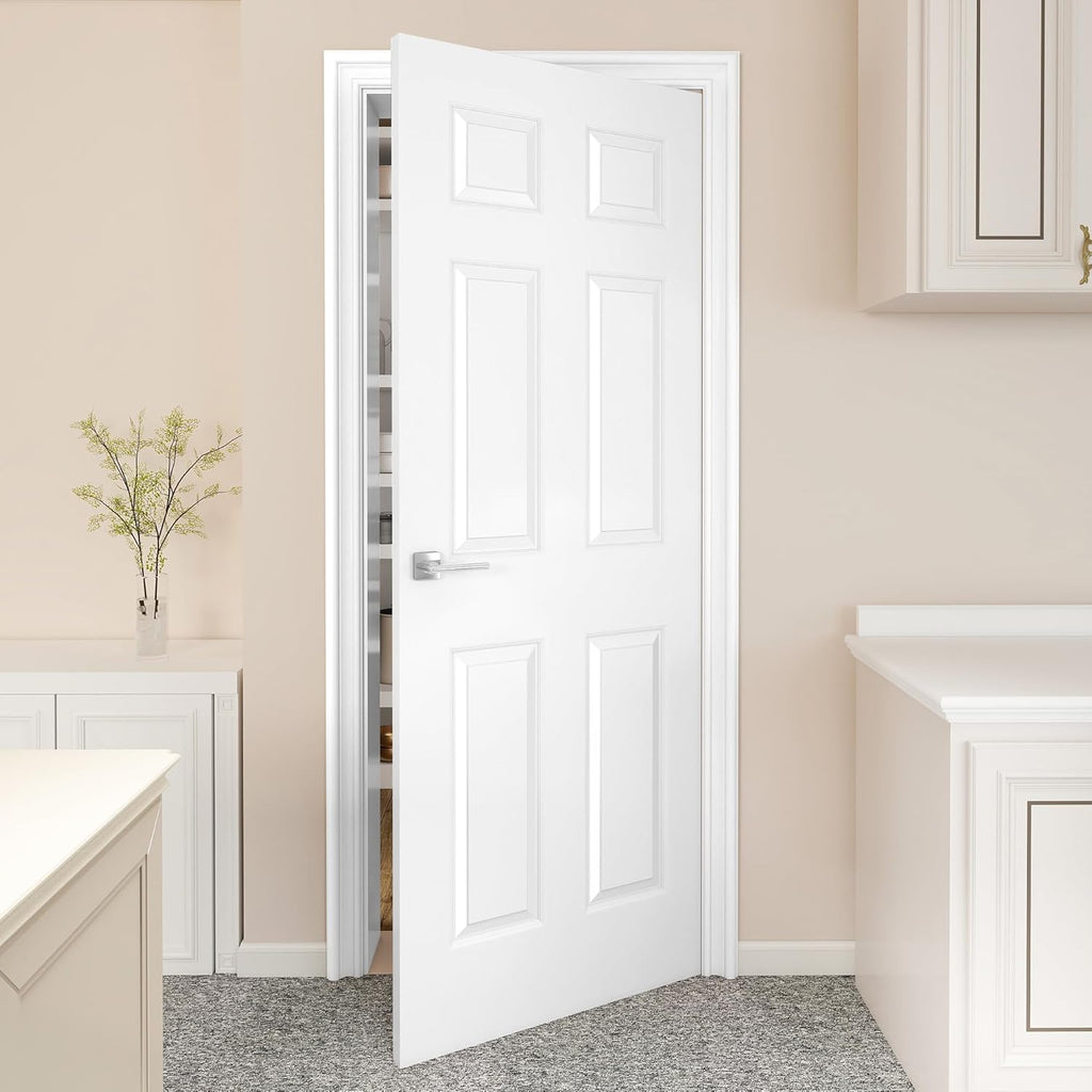 24"x80" Raised 6-Panel Textured White Primed Hollow Core Interior Molded Door Slab, NOT Pre-drilled and NOT Included