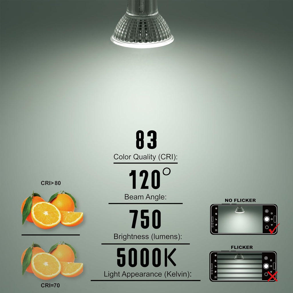 MR16 GU10 LED Dimmable Light Bulb, Energy Efficient 7W Equivalent 75W, GU10 Base, Daylight White 5000K, 750 Lumens