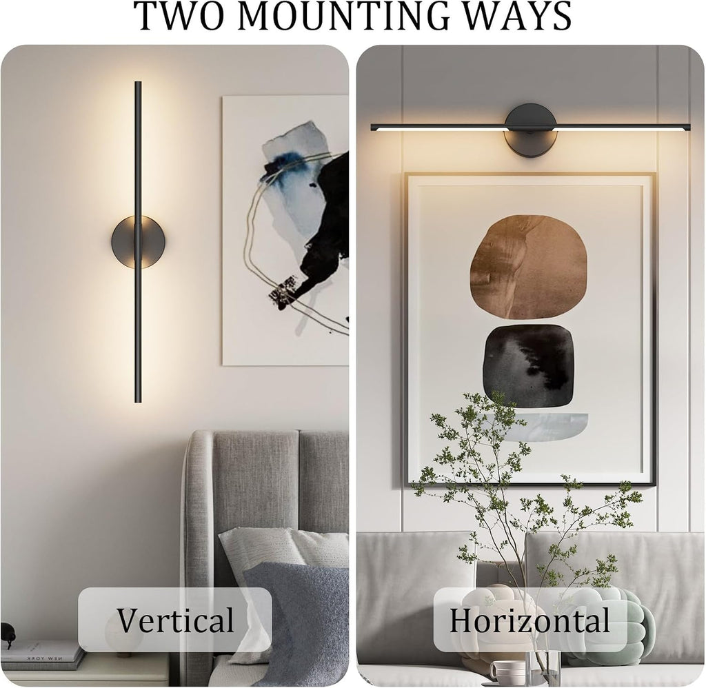 28In Black Wall Sconce Set of Two Hardwired 3000K LED Modern Wall Light Fixture 360° Rotatable for Living Room