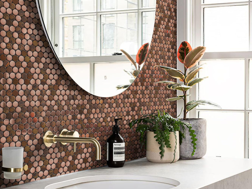 Copper Penny Round Tile Wall Backsplash Accents Penny Round Mosaic Tiles for Shower Floor (Box of 5 Sheets)