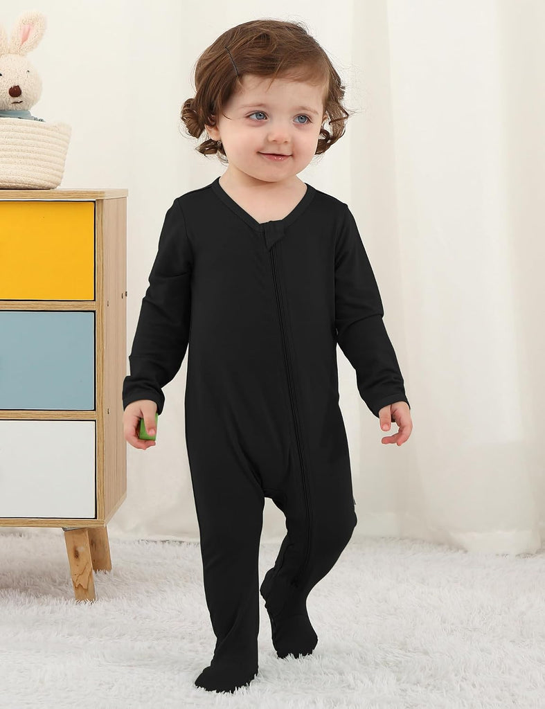 Baby Boy Footies Pajamas, Bamboo Rayon Romper Long Sleeve Sleepers