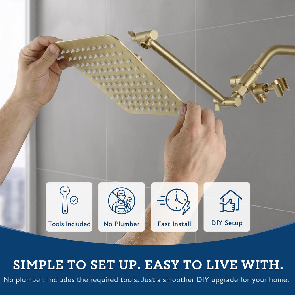 All Metal 8-Inch Dual Square Shower Head Combo, Rain Shower Head, Handheld Shower Wand with 71-Inch Extra Long Hose