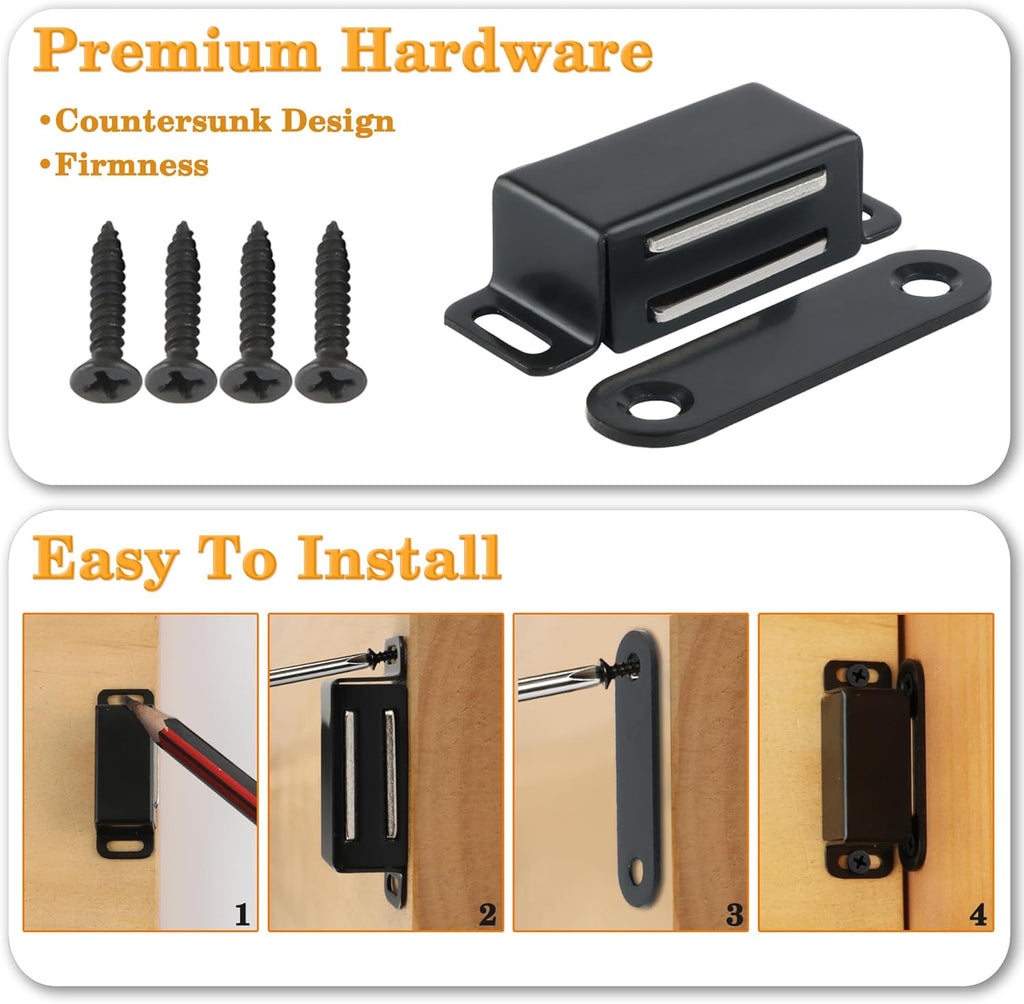 Magnetic Cabinet Door Catch 4Pcs,Cabinet Door Magnets Catches Magnetic Door Closers for Cabinets,Stainless Steel Black