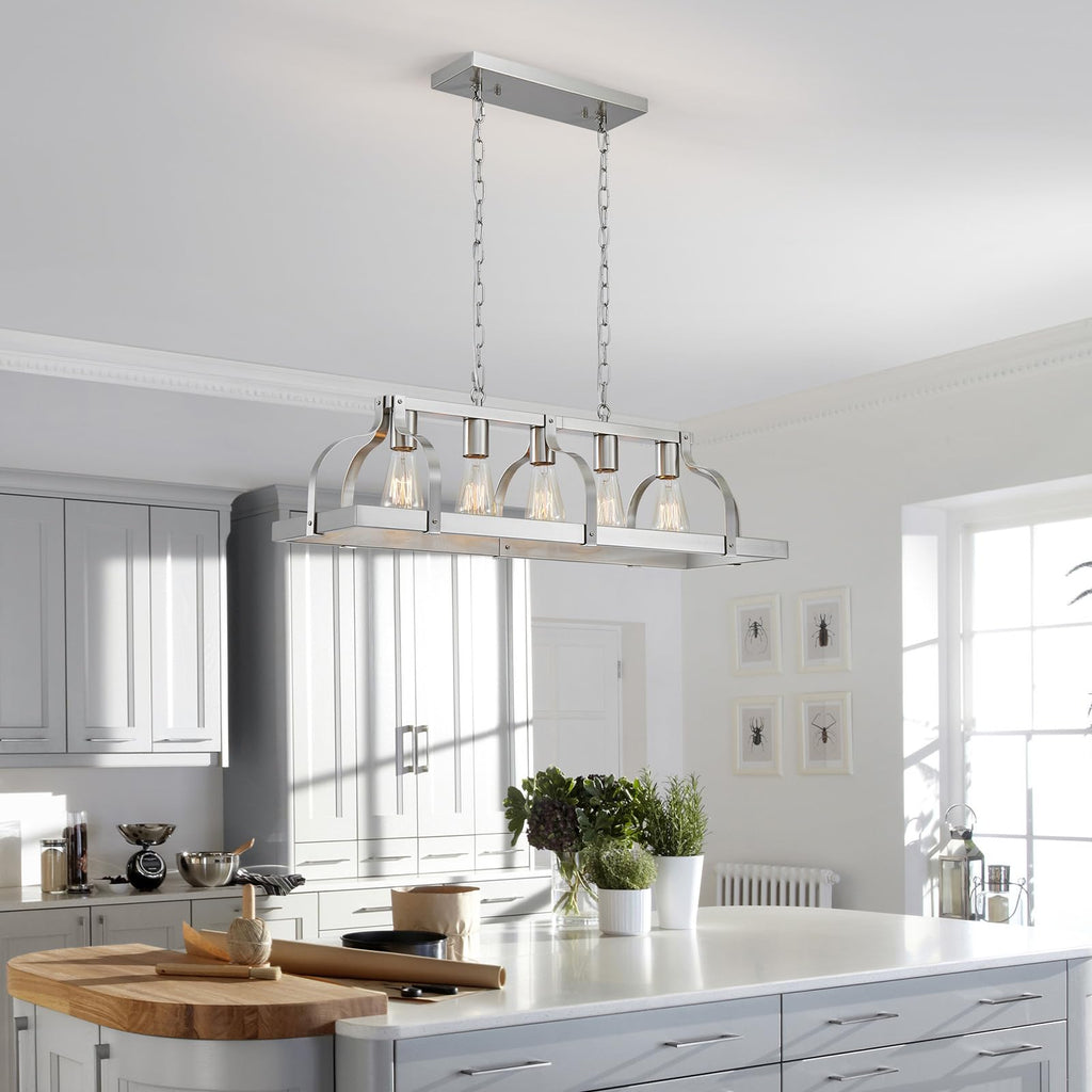 Metal Chandelier Linear Pendant Ceiling Lighting Rustic Farmhouse Fixture Kitchen Island Dining Room, H 8.5"