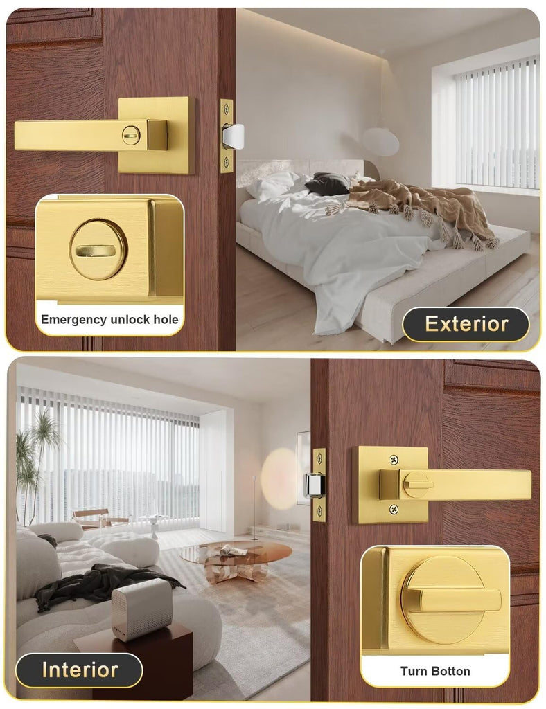 Gold Interior Privacy Door Handles Keyless with Lock, 6 Pack