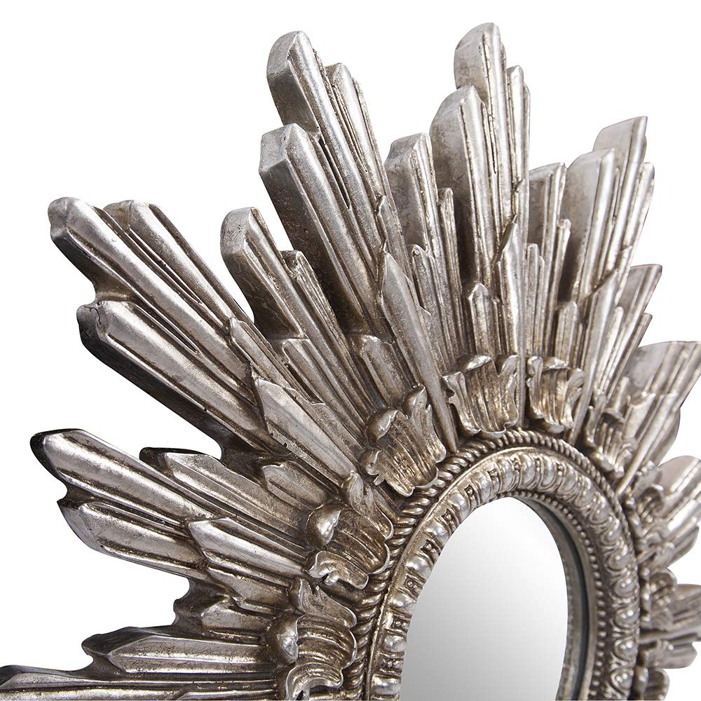 Chelsea Antique Starburst Mirror, Showpeice Round Decorative Focal Point Glass Mirror, Silver, 20" x 26" x 2"