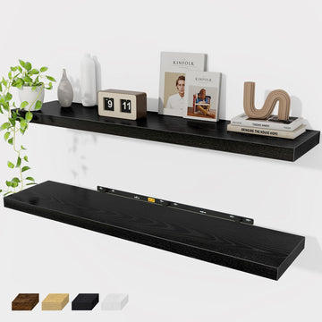 Black Floating Shelves Wall Shelf 48 Inch, 9.3 Inch Deep Floating Shelf for Wall, Farmhouse Black Wood Shelves