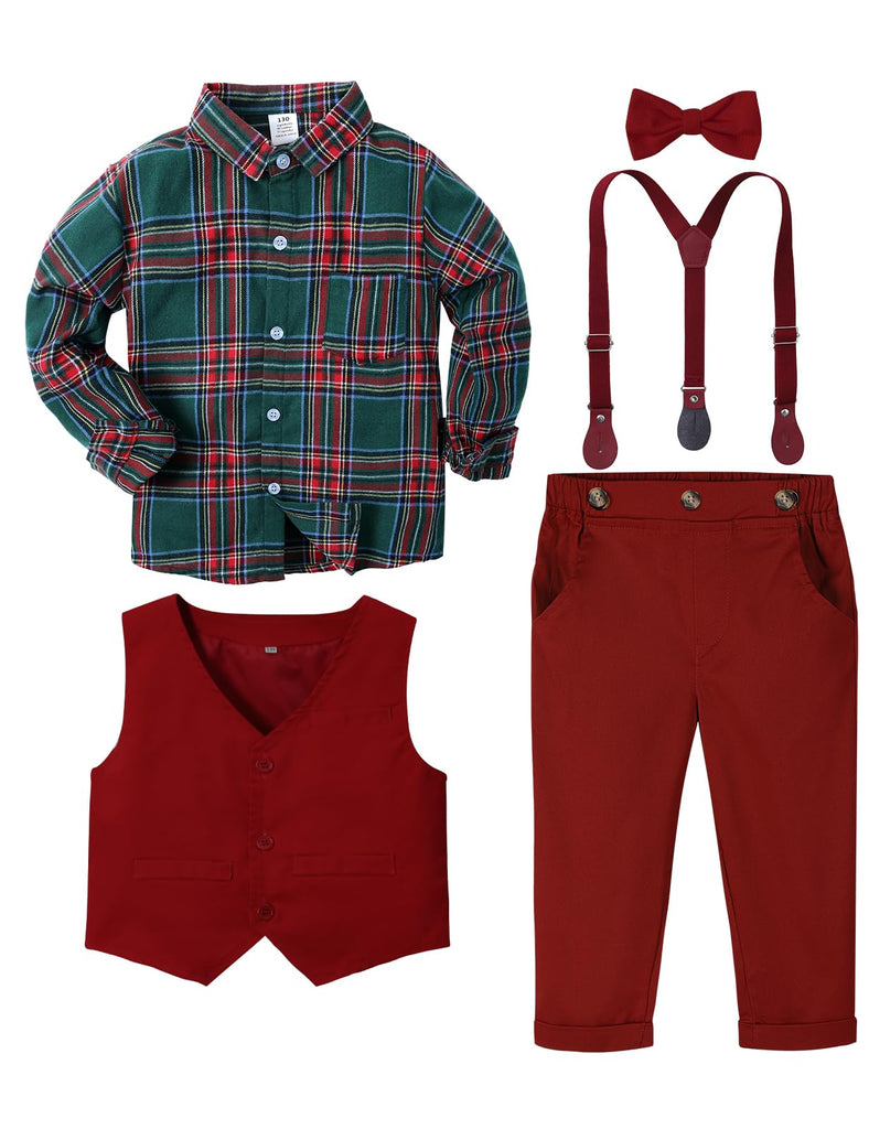 Christmas Outfit Boy Baby Dress Suit Green Plaid and Red
