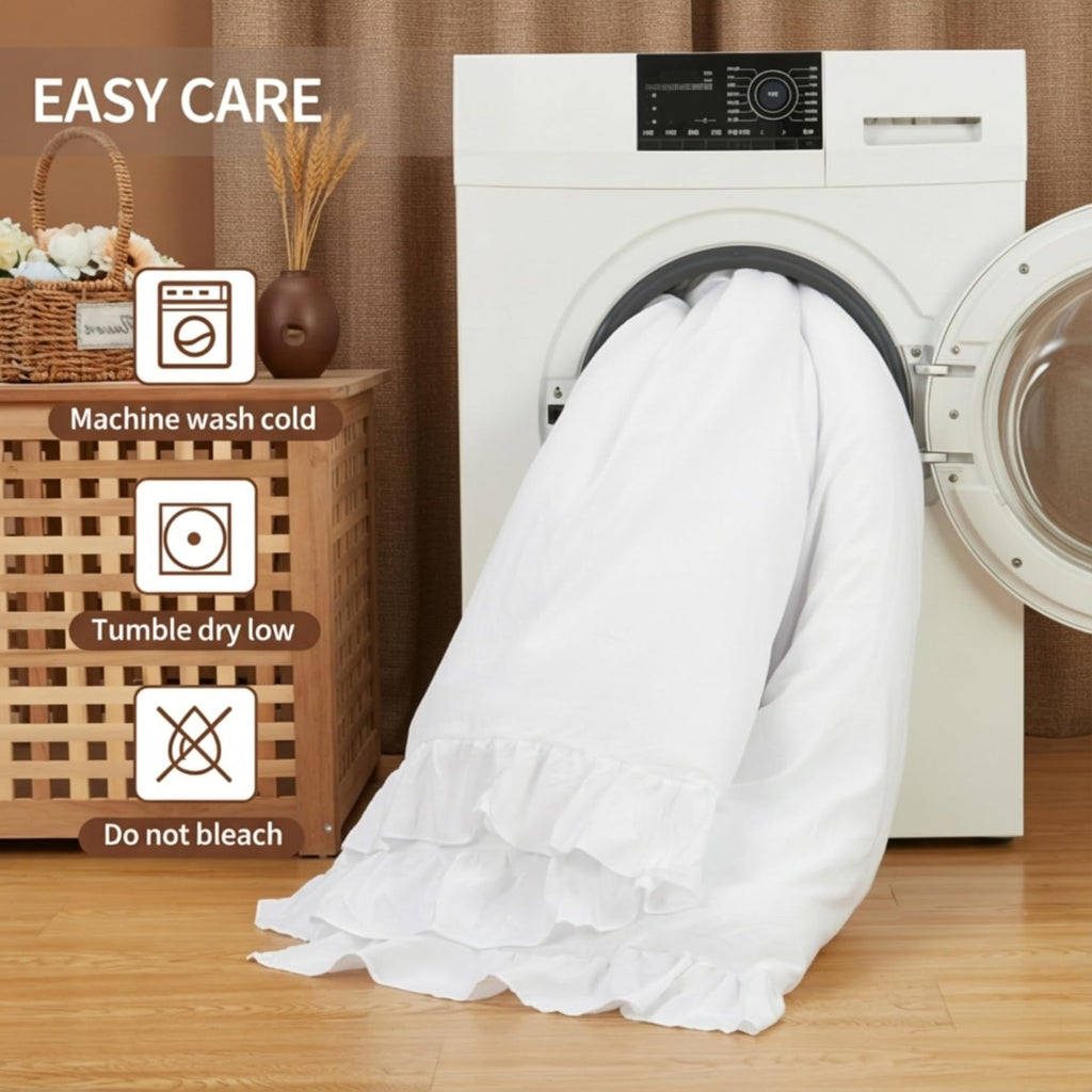 White Ruffled King Size Comforter Set, 3PCS Soft Washed Microfiber Lightweight & Fluffy All-Season Bedding Comforter