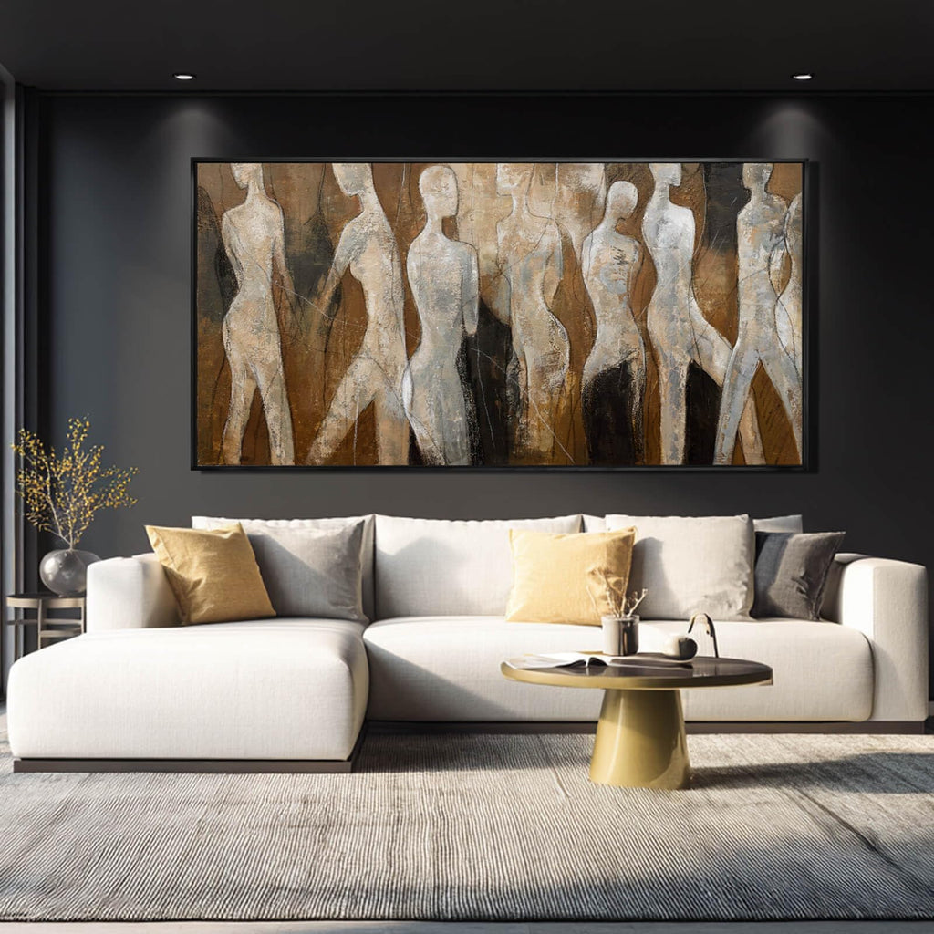 Brown Abstract Wall Art, Figure Picture for Walls, 24x48 In