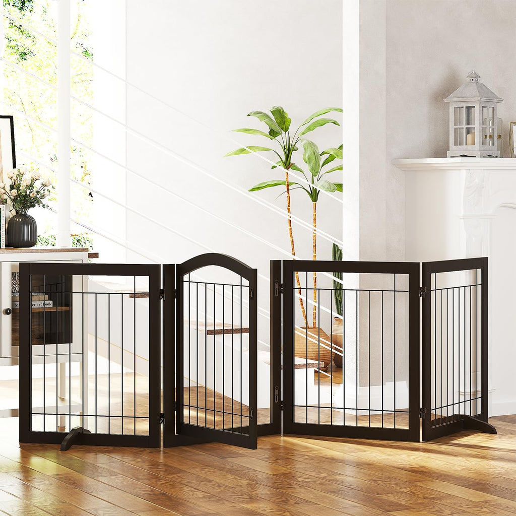 Freestanding Foldable Dog Gate Indoor with Door, 96" Wide, 30" Tall