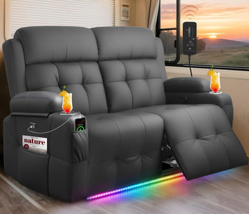 RV Loveseat Recliner Sofa, Massage Wall Hugger Recliners Couch with USB Port, Side Pockets, Cup Holders