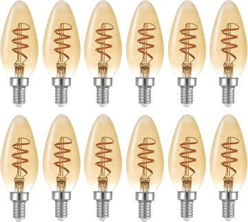40W Equivalent Soft White (2000K) Edison Dimmable LED Light Bulb 12-Pack, E12 Candelabra Base, 125 Lumens, Amber