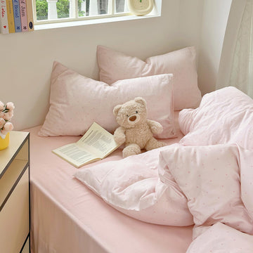 Chic Pink Polka Dot Duvet Cover Twin XL- 100% Cotton Double Gauze Duvet Cover, Light Pink Bedding Set for Girls Teens