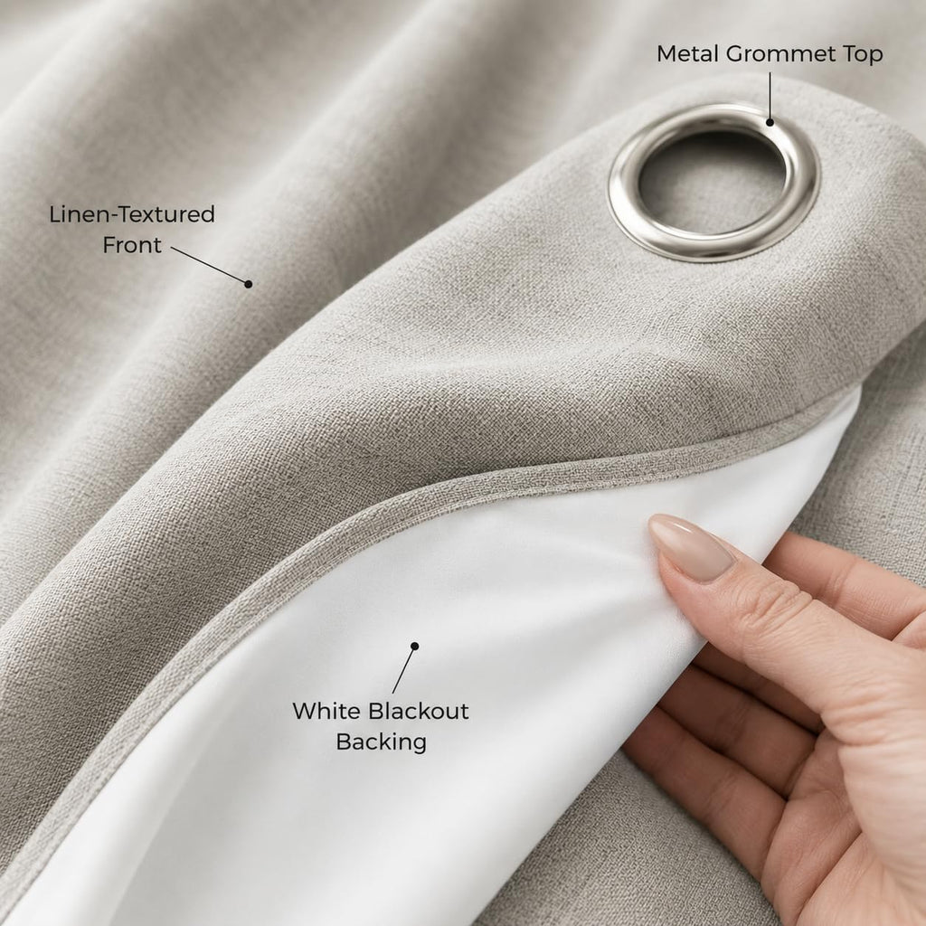 100% Blackout Curtains Set of 4 Panels, Grommet Drapes, Thermal Insulated and Noise Reducing Room Darkening Curtains