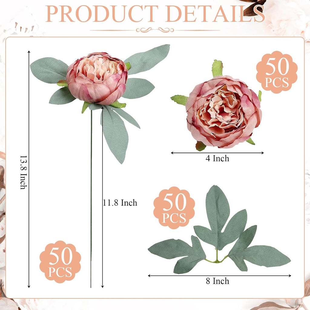 Artificial Peonies Flowers, 4'' - Dusty Pink - Set of 50