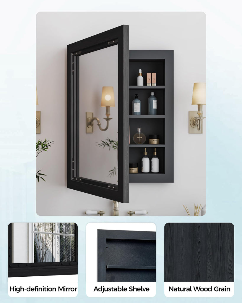 20x26 Medicine Cabinet with Mirror, Farmhouse Bathroom Vanity Mirror Solid Wood Framed Door Storage Cabinet with