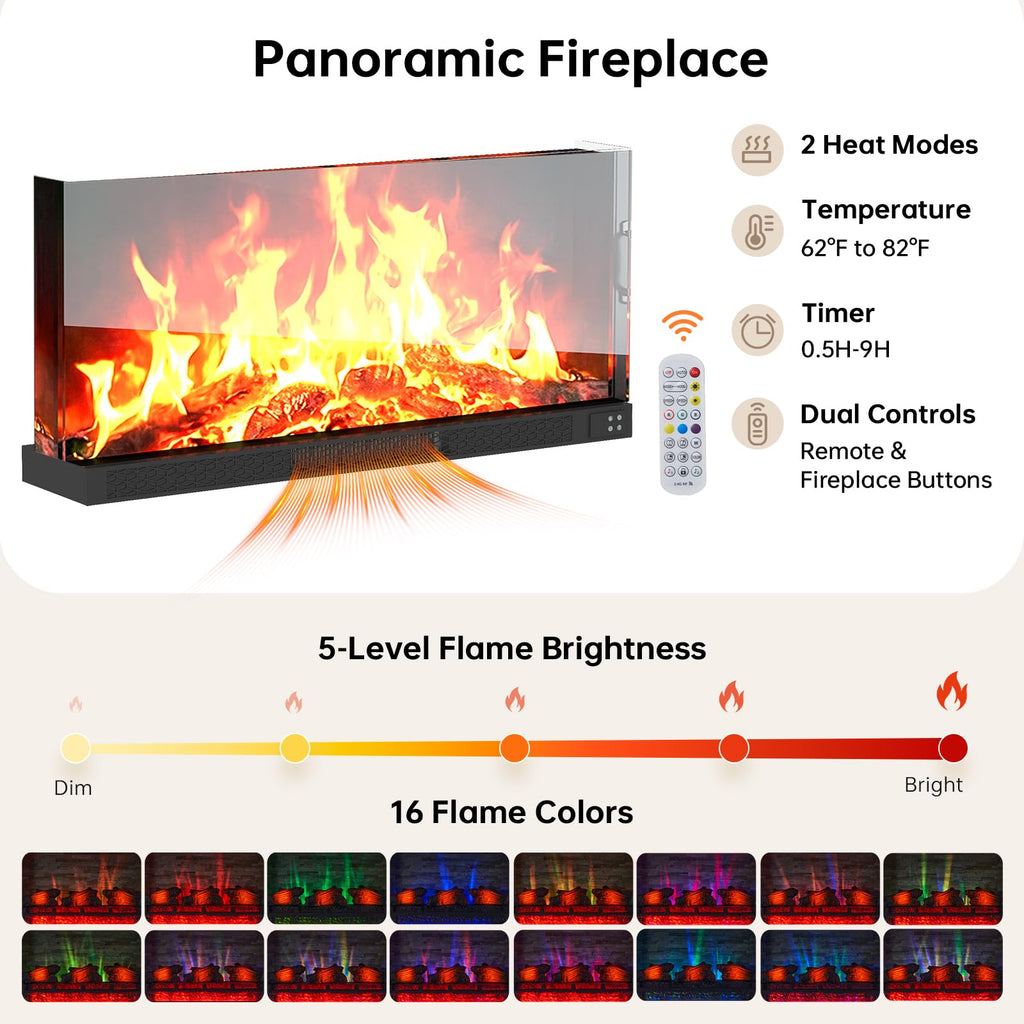 80" Farmhouse Fireplace TV Stand, 3‐Sided Glass Fireplace, White