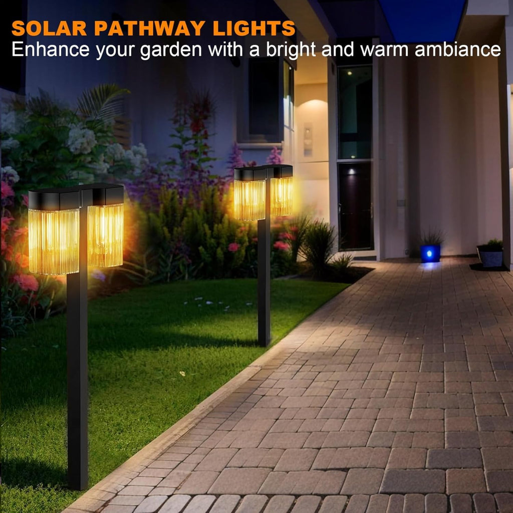 Solar Outdoor Lights, 2 Pack Waterproof Solar Pathway Lights for Pathway Garden Yard Path Walkway Driveway Lawn Decor