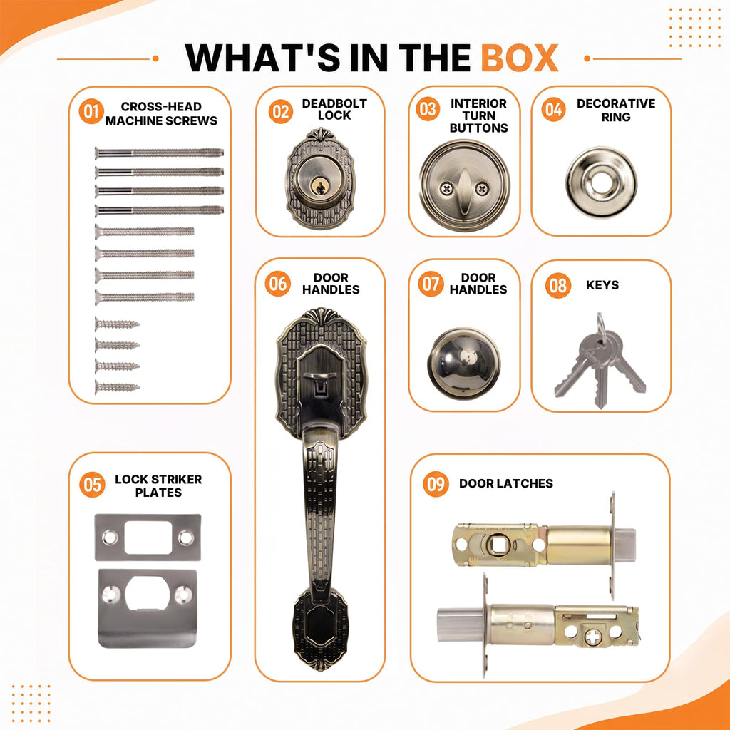 Entry Door Handle Lock Set, Front Handle with Deadbolt,Exterior Door Lock Set-Bronze