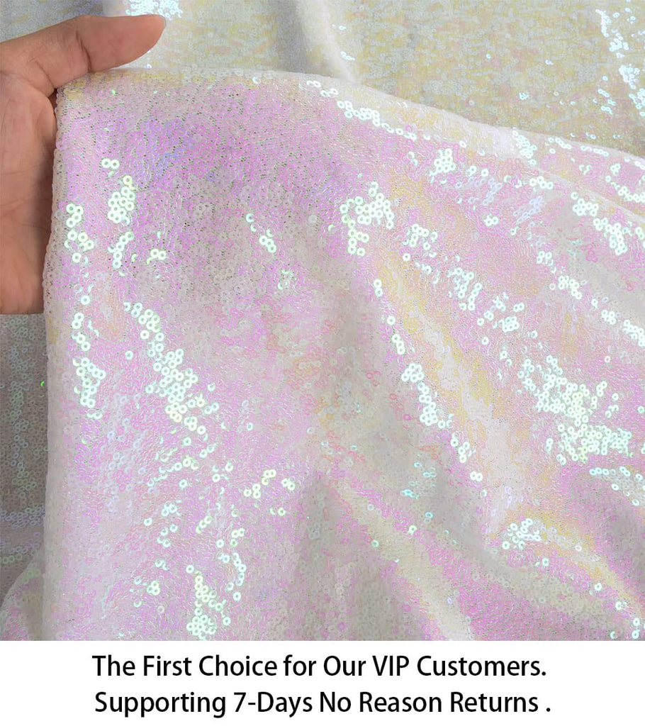 Fabric by The Yard 1 Yard Iridescent White Sequin Fabric Glitter Embroidery Fabric by The Yard Material for DIY