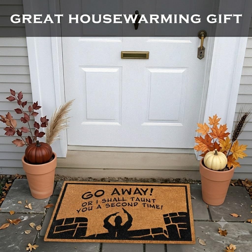 Go Away or I Shall Taunt You 30x17 Inch, Monty Doormat Coir Welcome Mat | Pop Culture Home Decor, Natural Coir
