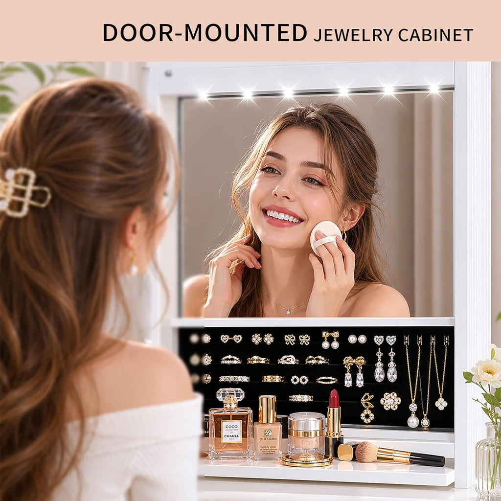 Over the Door Jewelry Organizer, Wall Mounted Jewelry Cabinet, Hanging Mirror with Storage Box, Wall/Door Mounted