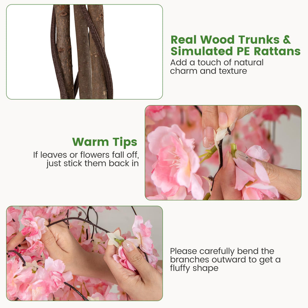 5.5FT Artificial Cherry Blossom Tree, Fake Flower Tree, Faux Floral Plant Blooming Tree Pot with Pink Flowers, Tall