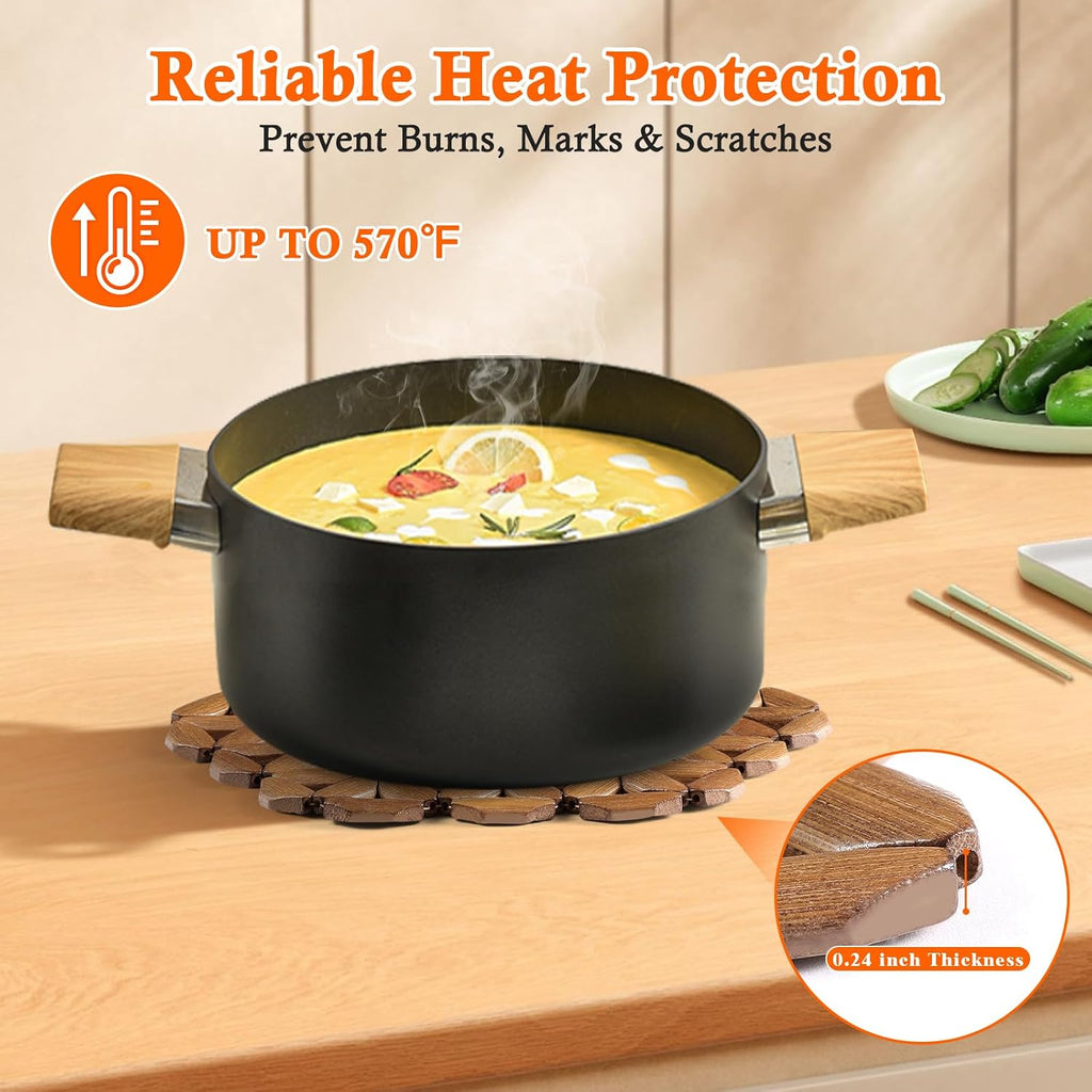 Bamboo Trivet Mat for Hot Dishes, 6.5/8.3/10 Inch Heat Resistant Hot Pads Trivets, Hot Pad to Protect Your - Set of 9