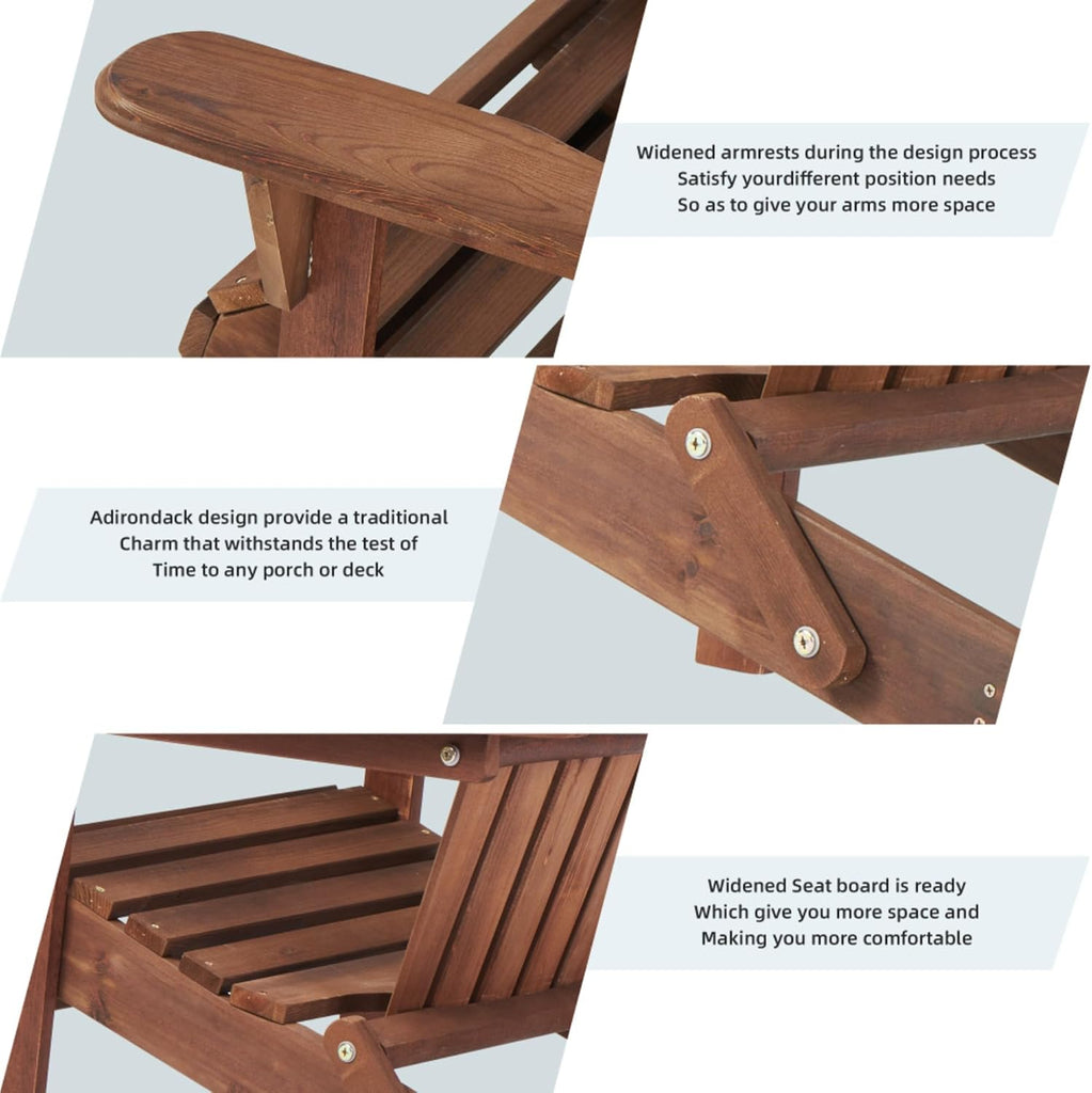 Solid Wood Folding Adirondack Chair Set of 2, Outdoor Lounge Chair, Weather Resistant Patio Wooden Chair, Ergonomic