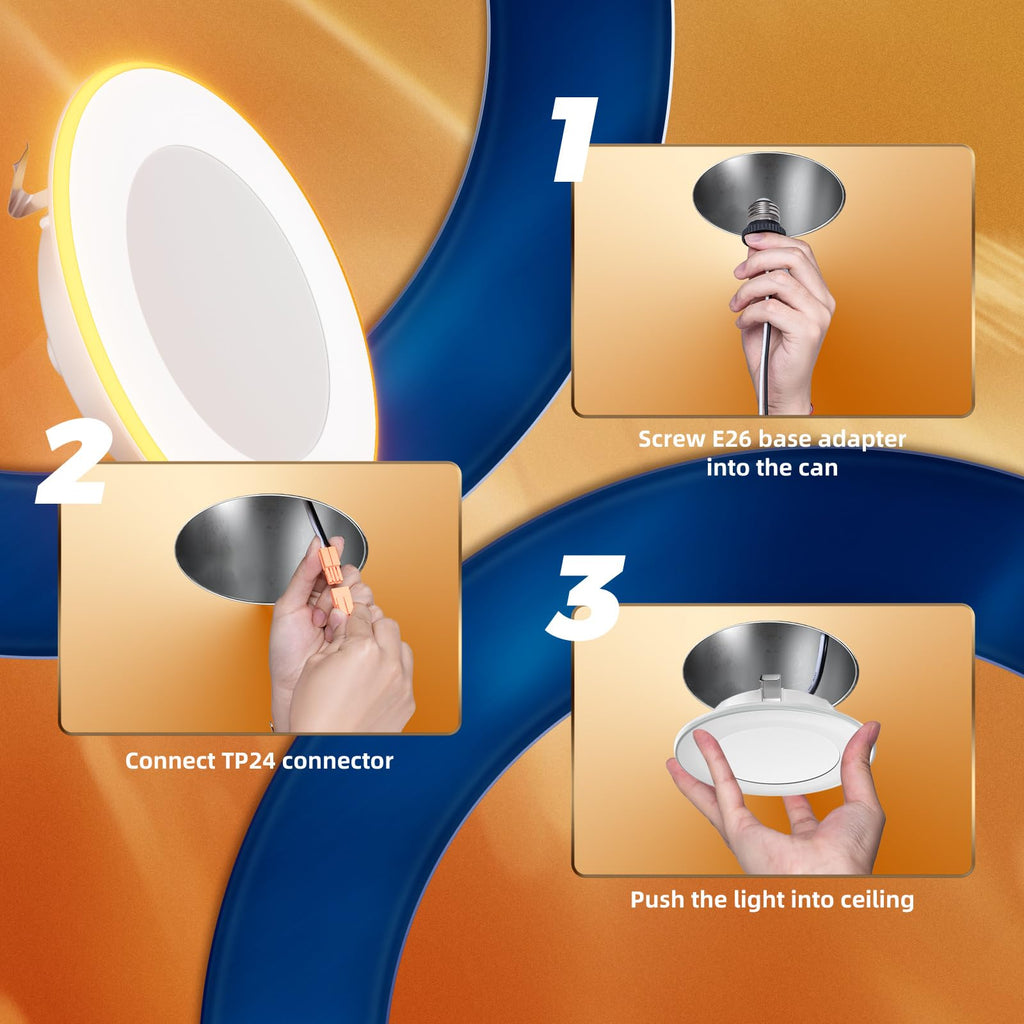 24 Pack 4 Inch 5CCT LED Recessed Lighting with Night Light