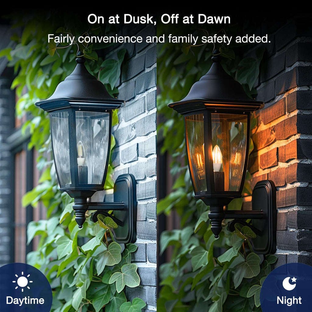 Dusk to Dawn Outdoor Sensor LED Edison Bulbs, 4W (40W Eqv.), 450LM, B11 LED Candelabra Bulb E12 Base, Auto On/Off