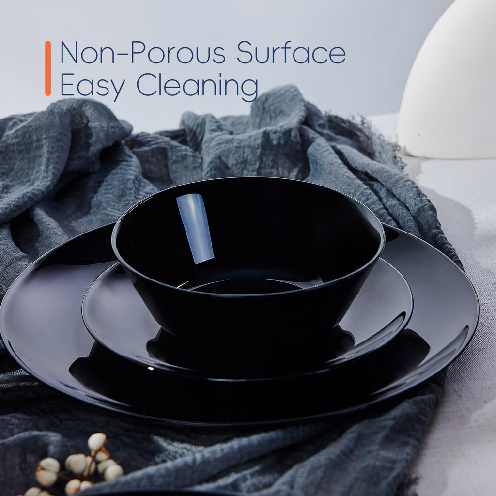 Dinnerware Sets for 4, 12 Piece Black Opal Glass Dish Set