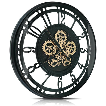Moving Gears Wall Clock Large Modern Metal Clocks Decor, Industrial Steampunk Unique Vintage Rustic Decorative Clock