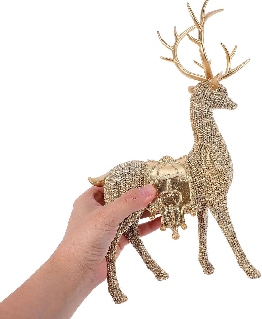 Xmas Golden Resin Deer Statue Set Decor