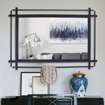 Large Wall Mirrors Decorative, 40''X28'' Bathroom Mirror with Black Iron Frame, Elegant Wall Mirror, Fireplace