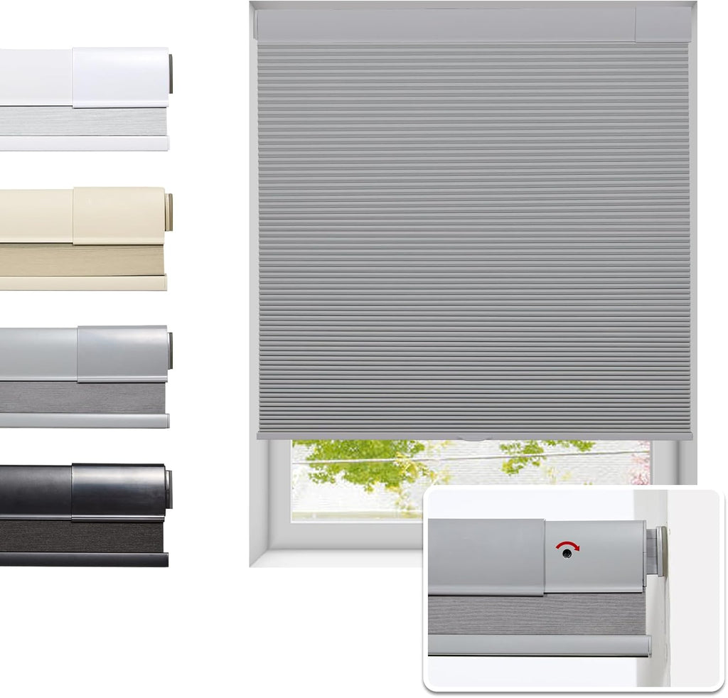 No Drill Cellular Shades for Indoor Windows, Thermal Insulating & Noise Reducing Honeycomb Blinds, Free Stop Cordless