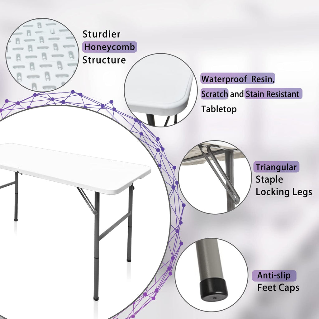 Folding Table, 4ft Indoor Outdoor Heavy Duty Portable Folding Square Plastic Dining Table w/Handle, Lock for Picnic