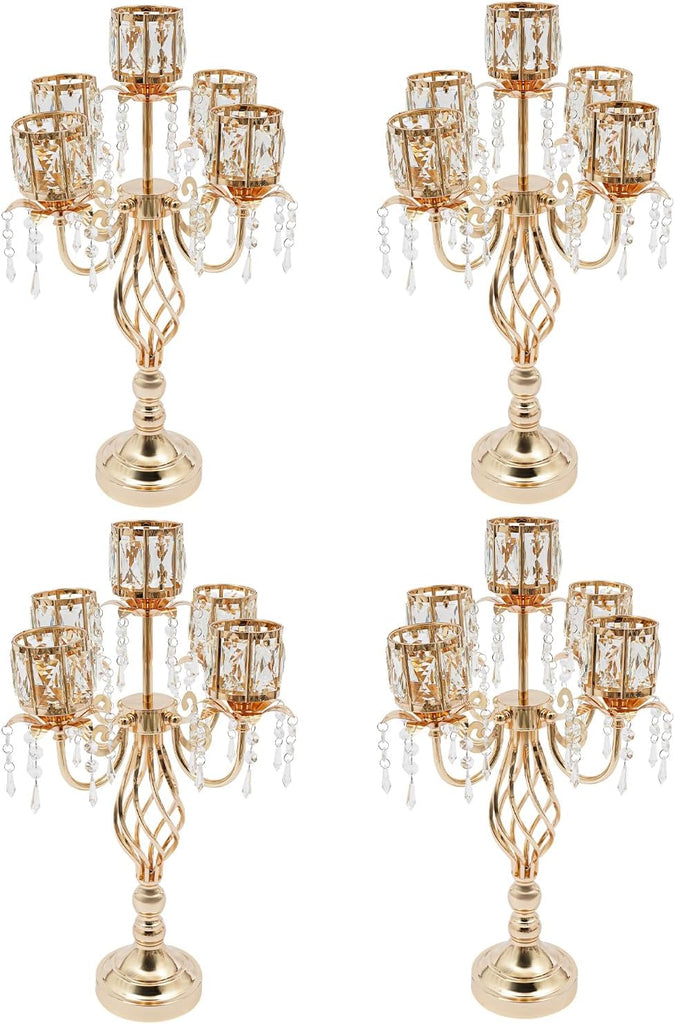 23.2'' Elegant Chic 5 Arm Crystal Candelabra Table Decoration Candle Holder | Luxury 5 Arm Crystal Candle Holder with