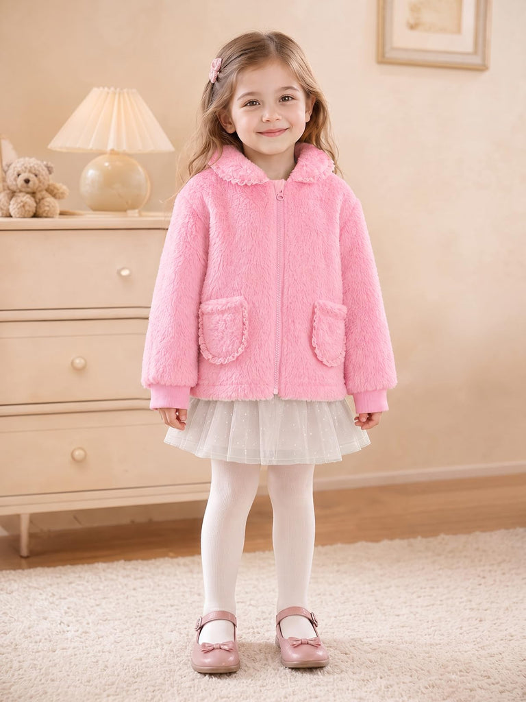 Toddler Baby Girl Fleece Jacket Peter Pan Collar Zip Up Coat