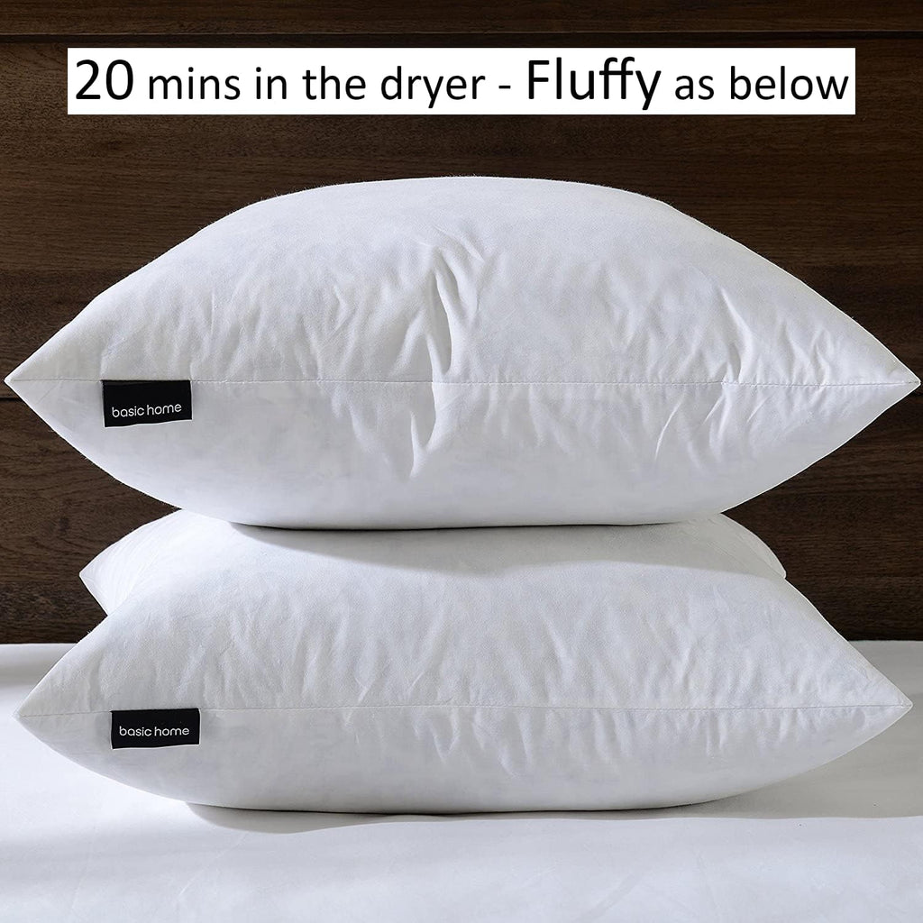 Hotel-Style 22x22 Goose Feather Pillow Insert for Sofa & Bed - 100% Odorless & Plump Cushion Filler - 233TC Cotton - Set of 2