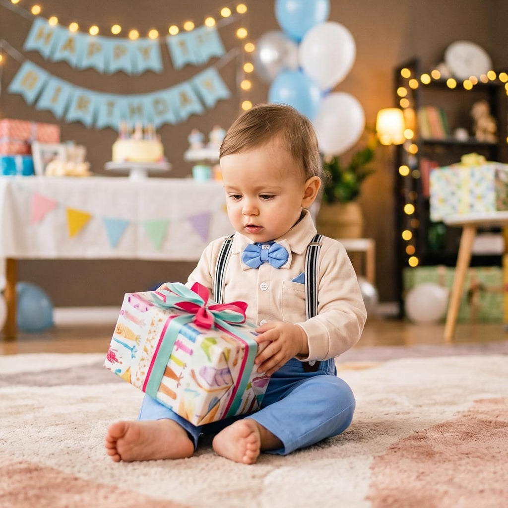Baby Boy Formal Outfit, Bowtie & Suspenders Pants Suits Set