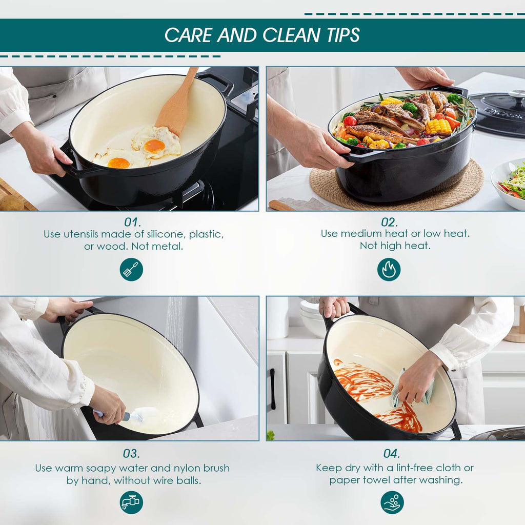 9.3 Qt Oval Enameled Cast Iron Dutch Oven with Lid, Black