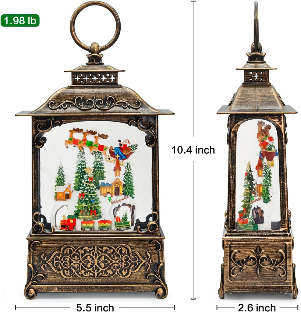 Christmas Snow Globes Lantern with Music, Winter Village Scene Snow Globes with Swirling Glitter Effects, USB/Battery