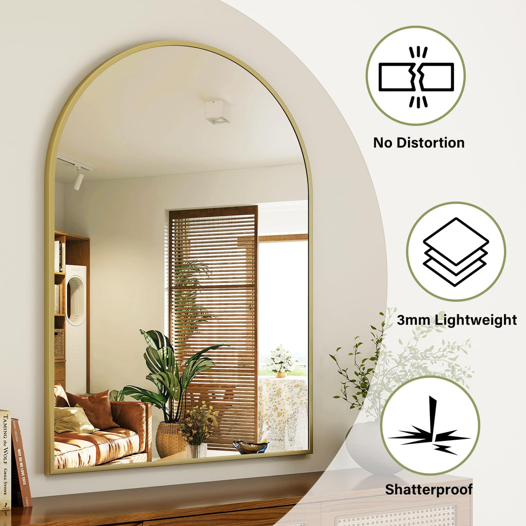 Arch Bathroom Mirror, 24x36 Inch - Wall Mounted Vanity Mirror with Aluminum Alloy Frame - Ideal, and Entryway